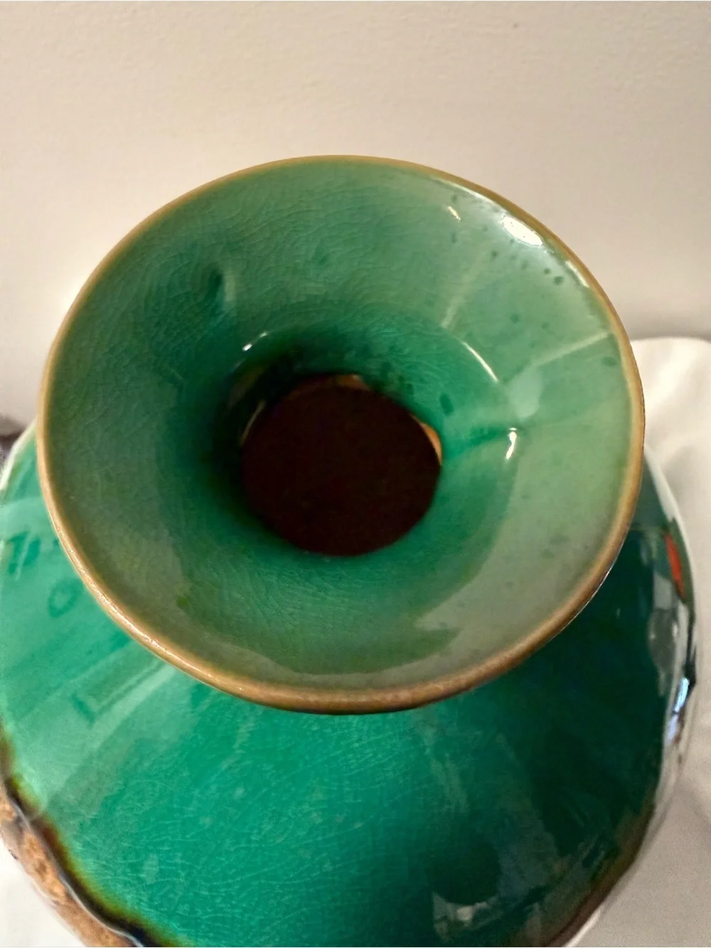 Green and Brown Ceramic Decorative Vase 12”